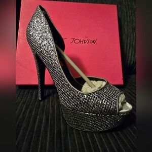 Betsey Johnson Pewter Peep Toe Heels